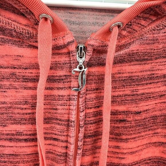 Juicy Couture Size Large Pink/Salmon Velour Zip-Up Hooded Sweatshirt Jacket Y2K - Picture 4 of 9
